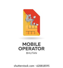 Bhutan mobile operator. SIM card with flag. Vector illustration