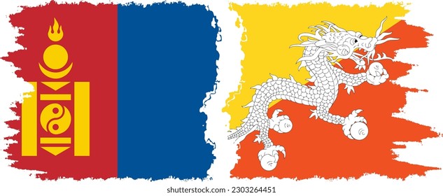 Conexión de banderas de grifo de Bhután y Mongolia, vector