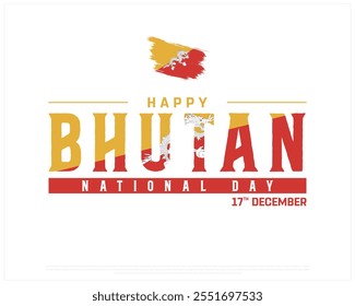 BHUTAN National day vector design on a white background, National Day of BHUTAN with brush flag, Typographic Design of BHUTAN National day, Vector design of Bhutan Independence day