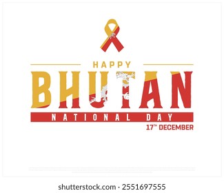 BHUTAN National day vector design on a white background, National Day of BHUTAN with ribbon flag, Typographic Design of BHUTAN National day, Vector design of Bhutan Independence day