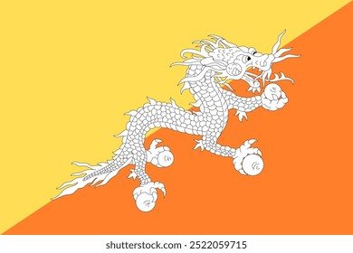 Bhutan National Flag - Official vector illustration of the Bhutan national flag. Ideal for projects celebrating Bhutanese culture, heritage, and national pride