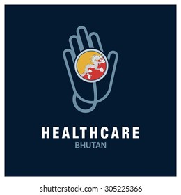 Bhutan National flag on stethoscope - Health care logo - Medical Logo - specialist doctors in Country - Hospital Clinic Logo - Helping Hand Logo - Charity Help Vector illustration Bhutan National flag on stethoscope - Health care logo - Medical Logo - specialist doctors in Country - Hospital Clinic Logo - Helping Hand Logo - Charity Help Vector illustration