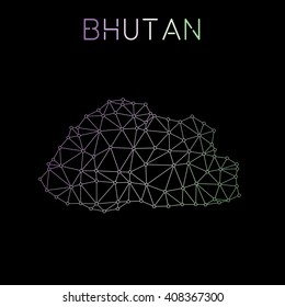 Bhutan network map. Abstract polygonal Bhutan network map design. Map of Bhutan network connections. Vector illustration.