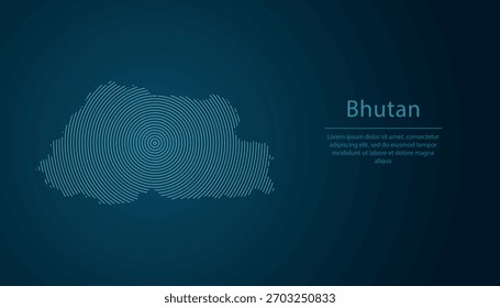 Bhutan outline map filled with concentric circles on dark gradient background