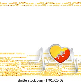 Bhutan Patriotic Background. Bhutan flag heart shaped and heartbeat line. Vector illustration.