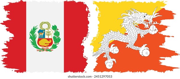 Bhutan and Peru grunge flags connection, vector