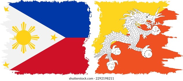 Bhutan and Philippines grunge flags connection, vector