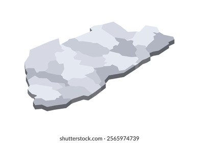 Bhutan political map of administrative divisions - districts. 3D isometric blank vector map in shades of grey.