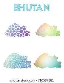 Bhutan polygonal map. Mosaic style maps collection. Bright abstract tessellation, geometric, low poly, modern design. Bhutan polygonal maps for infographics or presentation.