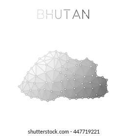 Bhutan polygonal vector map. Molecular structure country map design. Network connections polygonal Bhutan map in geometric style for your infographics.