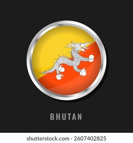 Bhutan round framed national flag. Circular glossy flag of Bhutan
