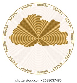 Bhutan round logo design. Country shape built of rings. Bhutan text around the country. Vector illustration.