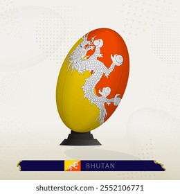 Bhutan Rugby Ball on Rugby Kicking Tees with Modern Design. Illustration perfect for sports, national pride, and rugby-related projects.