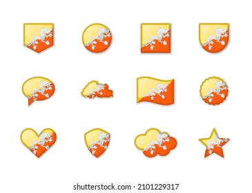 Bhutan - set of shiny flags of different shapes. Vector illustration