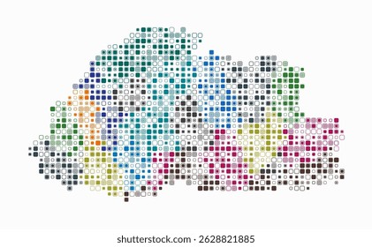 Bhutan, shape of the country build of colored cells. Digital style map of the Bhutan on white background. Small size rounded square blocks. Abstract vector illustration.