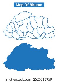 Bhutan simple vector map and outline style illustration set