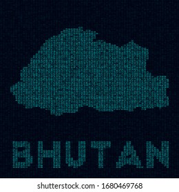 Bhutan tech map. Country symbol in digital style. Cyber map of Bhutan with country name. Captivating vector illustration.