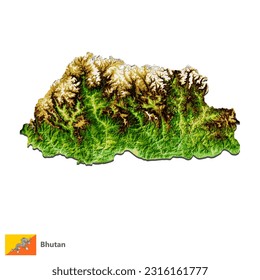 Vector de mapas de país de topografía de Bután