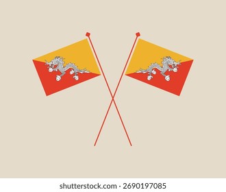 Bhutan Two crossing flag vector illustration. Modern vibrant flag emblem design in authentic national colors. Isolated vector design.