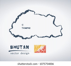 Bhutan vector chalk drawing map isolated on a white background