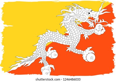 Bhutan vector grunge brush stroke with  national flag. Watercolor painting flag. 