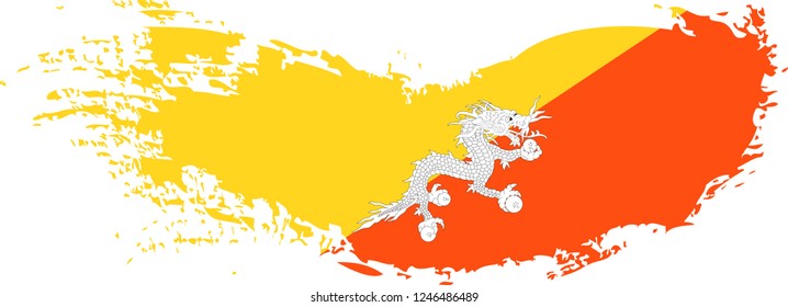 Bhutan vector grunge brush stroke with  national flag. Watercolor painting flag. 