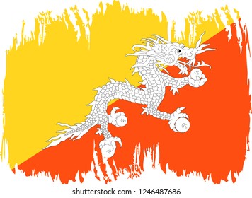 Bhutan vector grunge brush stroke with  national flag. Watercolor painting flag. 