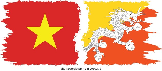 Bhutan and Vietnam grunge flags connection, vector