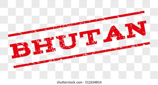Bhutan watermark stamp. Text tag between parallel lines with grunge design style. Rubber seal stamp with dust texture. Vector red color ink imprint on a chess transparent background.