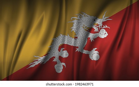Ilustración vectorial de la bandera ondulada de Bután