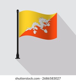 Bhutan Waving Flag Pole Vector Illustration