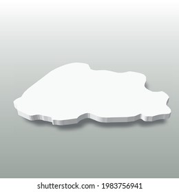 Bhutan - weiße 3D-Silhouette-Karte des Landgebiets mit heruntergefallenem Schatten auf grauem Hintergrund. Einfache flache Vektorgrafik