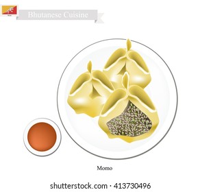 Bhutanese Cuisine, Momo or Dumpling Made of Dough Stuffed with Minced Meat. One of The Most Popular Dish of Bhutan.
