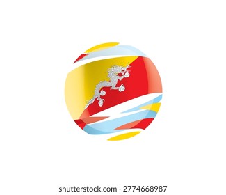 The Bhutanese flag in an abstract sphere