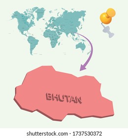 El lugar de Bután en el mundo. Mapa 3D