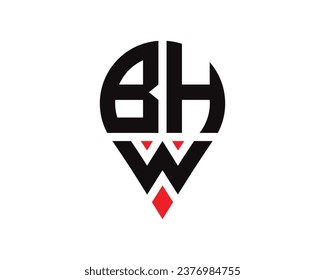 Diseño del logotipo de la forma de ubicación de la letra BHW. Diseño sencillo del logotipo de ubicación de letras BHW.