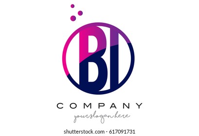 BI B I Circle Letter Logo Design with Purple Magenta Dots Bubbles Vector Illustration
