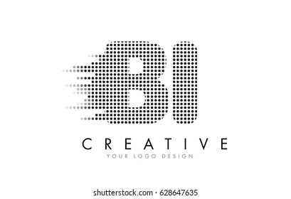 BI B I Letter Logo Design with Black Dots and Bubble Trails.