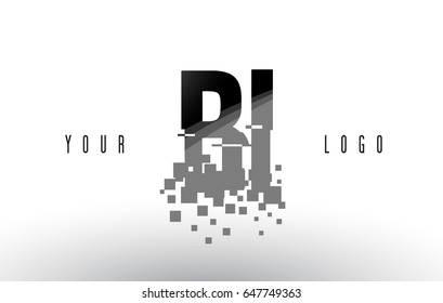 BI B I Pixel Letter Logo with Digital Shattered Black Squares. Creative Letters Vector Illustration.
