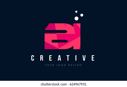 BI B I Purple Letter Logo Design with Low Poly Pink Triangles Concept