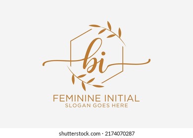 BI beauty monogram and elegant logo design handwriting logo of initial signature, wedding, fashion, floral and botanical with creative template.