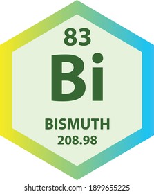 Bi Bismuth Post transition metal Chemical Element Periodic Table. Hexagon vector illustration, colorful Hexagon clean style Icon with molar mass and atomic number for Lab, science or chemistry class