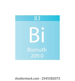 Bi Bismuto Post transición metal Elemento químico Tabla periódica. Ilustración vectorial cuadrada plana simple, icono de estilo limpio simple con masa molar y número atómico para laboratorio, ciencia o clase de química.