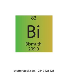 Bi Bismuto Post transición metal Elemento químico Tabla periódica. Ilustración vectorial cuadrada plana simple, icono de estilo limpio simple con masa molar y número atómico para laboratorio, ciencia o clase de química.