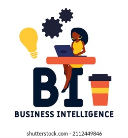 BI - Business Intelligence acronym. business concept background. vector illustration concept with keywords and icons. lettering illustration with icons for web banner, flyer, landing pag