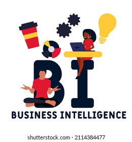 BI - Business Intelligence acronym. business concept background. vector illustration concept with keywords and icons. lettering illustration with icons for web banner, flyer, landing pag