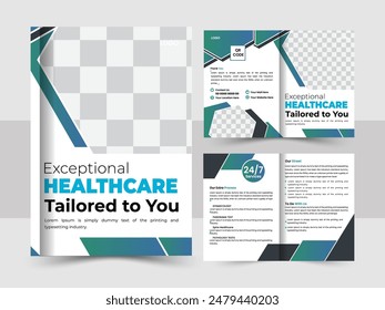 Bi Fold Brochure Design For Health care or medical. Health care or medical Bi Fold Brochure Design Template. Vector Medical Modern Bi Fold Brochure Design Template.
