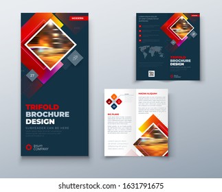 Bi fold brochure design with square shapes, corporate business template for bi fold flyer. Creative concept folded flyer or brochure. Set - GB075.