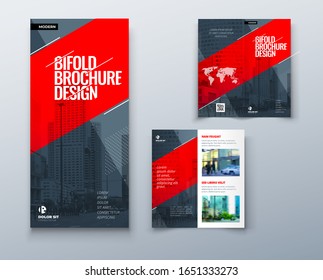 Bi fold brochure design with square shapes, corporate business template for bi fold flyer. Creative concept folded flyer or bifold brochure.