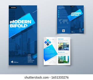 Bi-Falzbroschüren-Design mit quadratischen Formen, Corporate Business Template für Zweifach-Flyer. Creative Concept-Faltenflieger oder Zweifach-Broschüre.